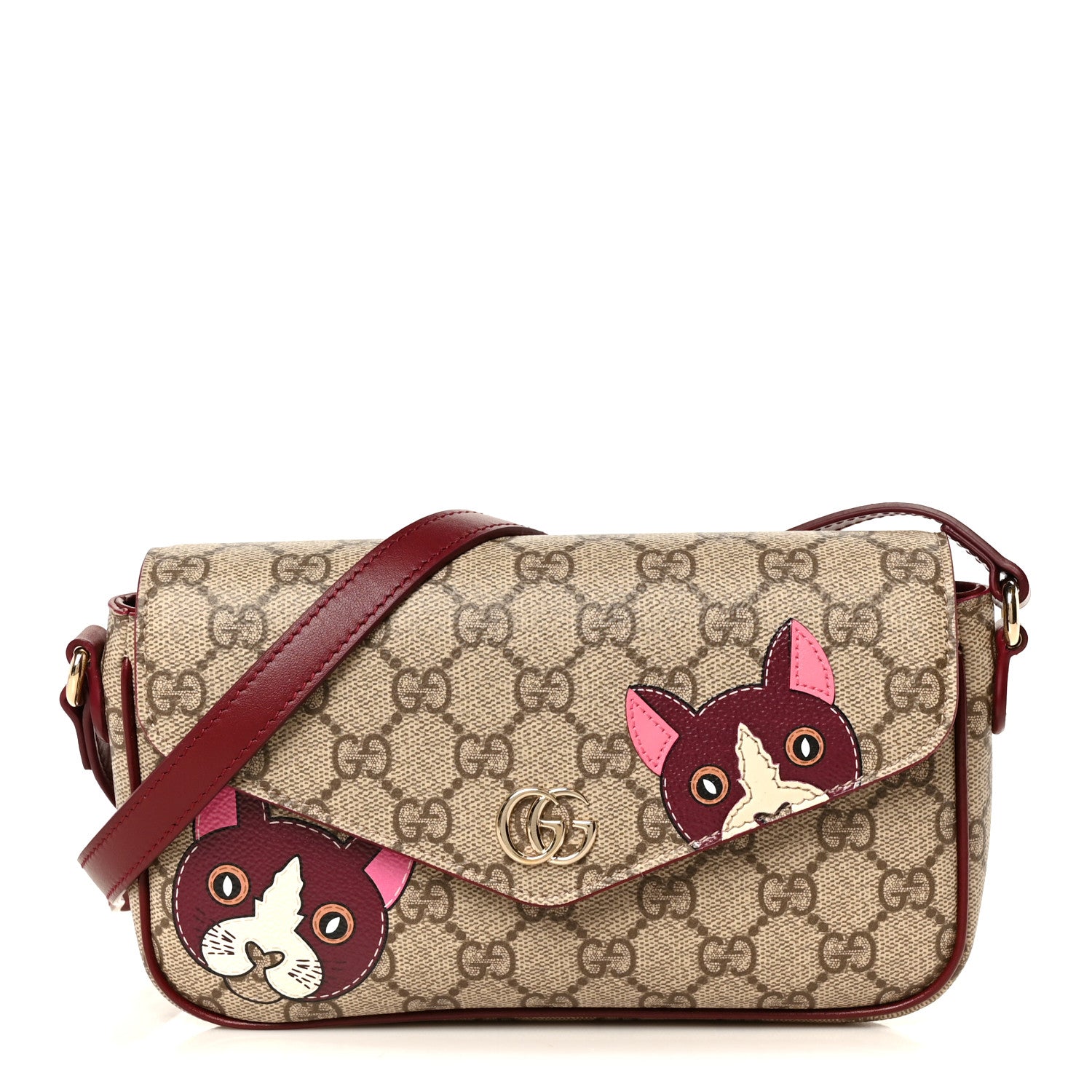 Gucci GG Supreme Monogram Cat Print Mini Shoulder Bag Beige Ebony Rosso Ancora 1 of 11