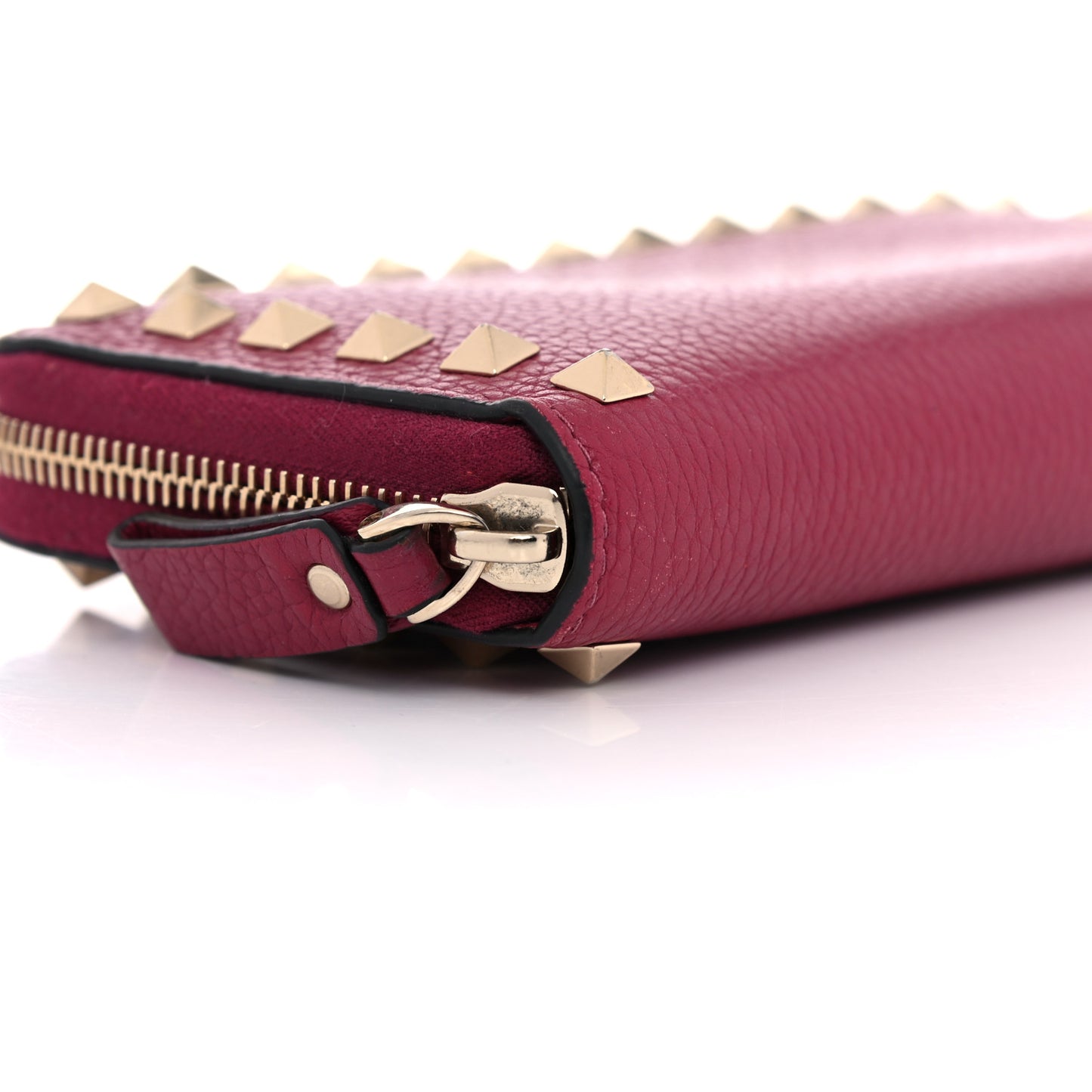 Pebbled Calfskin Rockstud Zip Around Wallet Raspberry