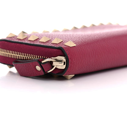 Valentino Garavani Pebbled Calfskin Rockstud Zip Around Wallet Raspberry 8 of 14