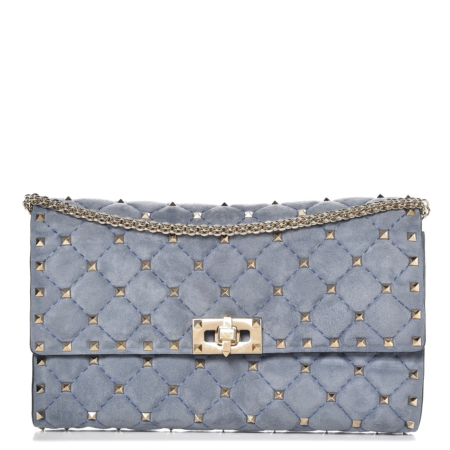 Valentino Garavani Suede Rockstud Spike Wallet on Chain Bright Blue 1 of 9