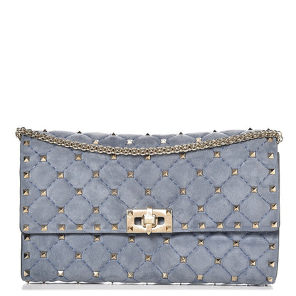Valentino Garavani Suede Rockstud Spike Wallet on Chain Bright Blue 1 of 9