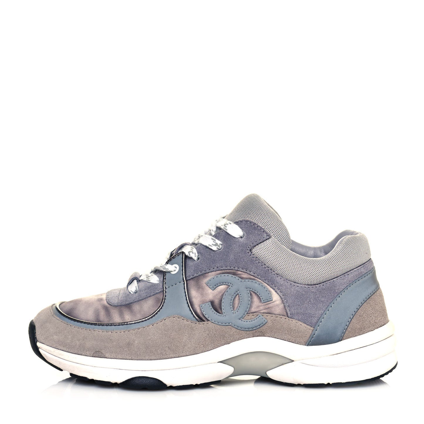 Fabric Calfskin Suede CC Sneakers 38.5 Dark Grey