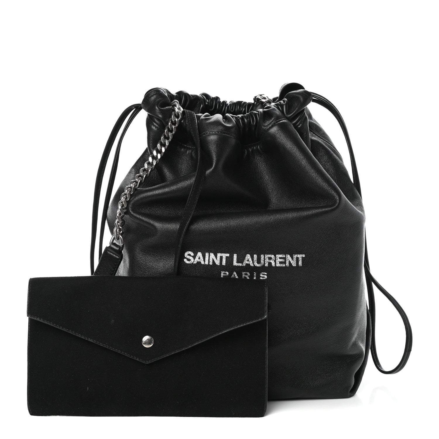 Saint Laurent Lambskin Teddy Drawstring Bag Black 1 of 8