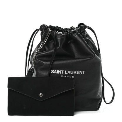 Saint Laurent Lambskin Teddy Drawstring Bag Black 1 of 8