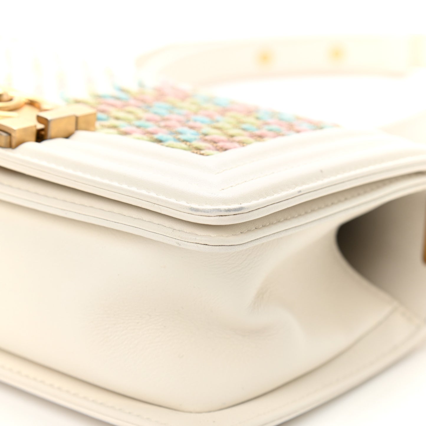 Calfskin Embroidered Small Boy Flap Ivory