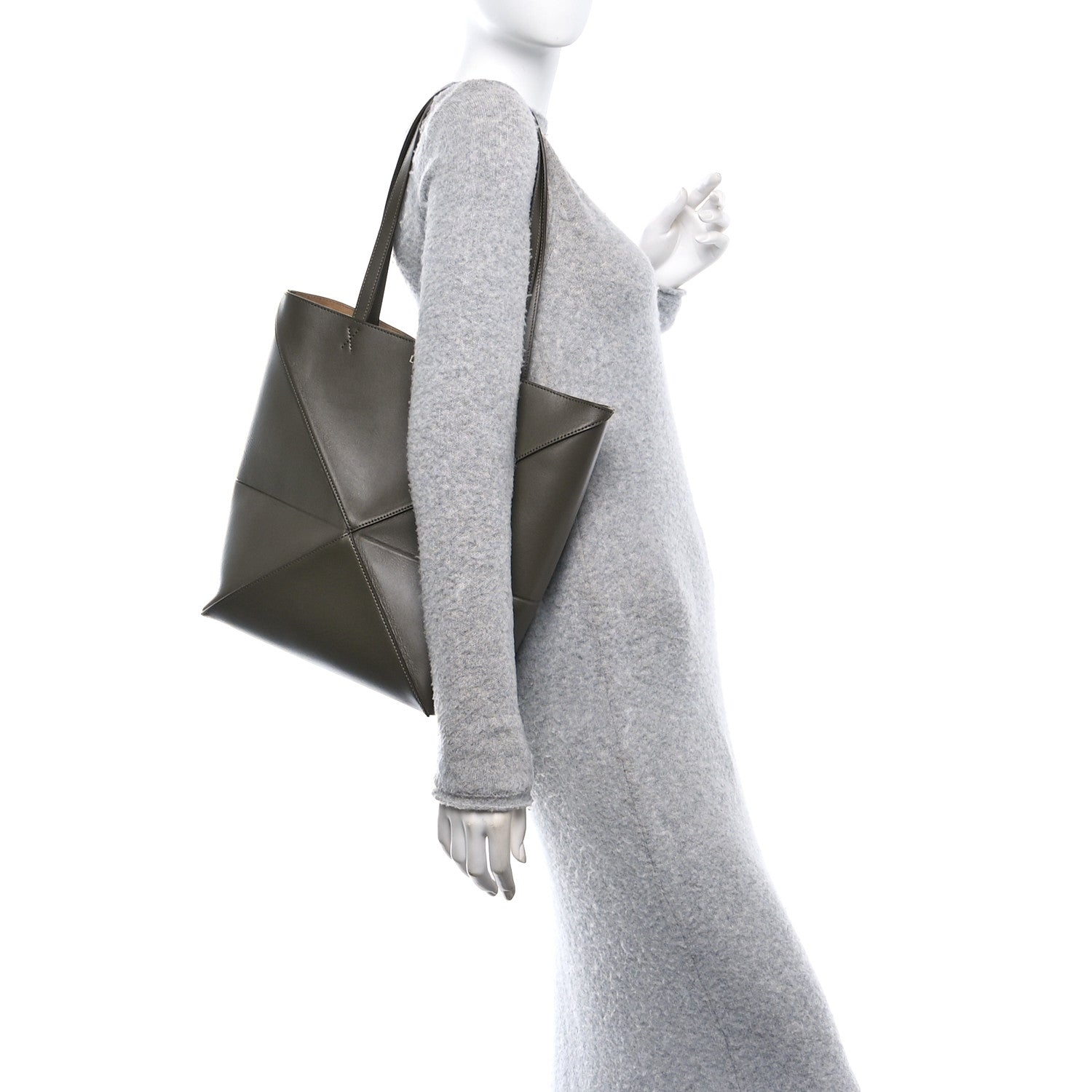 Loewe Shiny Calfskin Medium Puzzle Fold Tote Dark Khaki Green 2 of 9