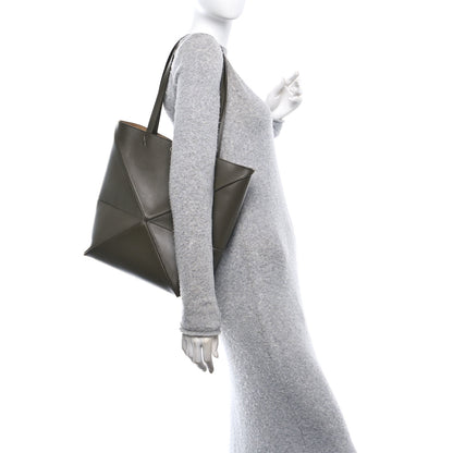 Loewe Shiny Calfskin Medium Puzzle Fold Tote Dark Khaki Green 2 of 9