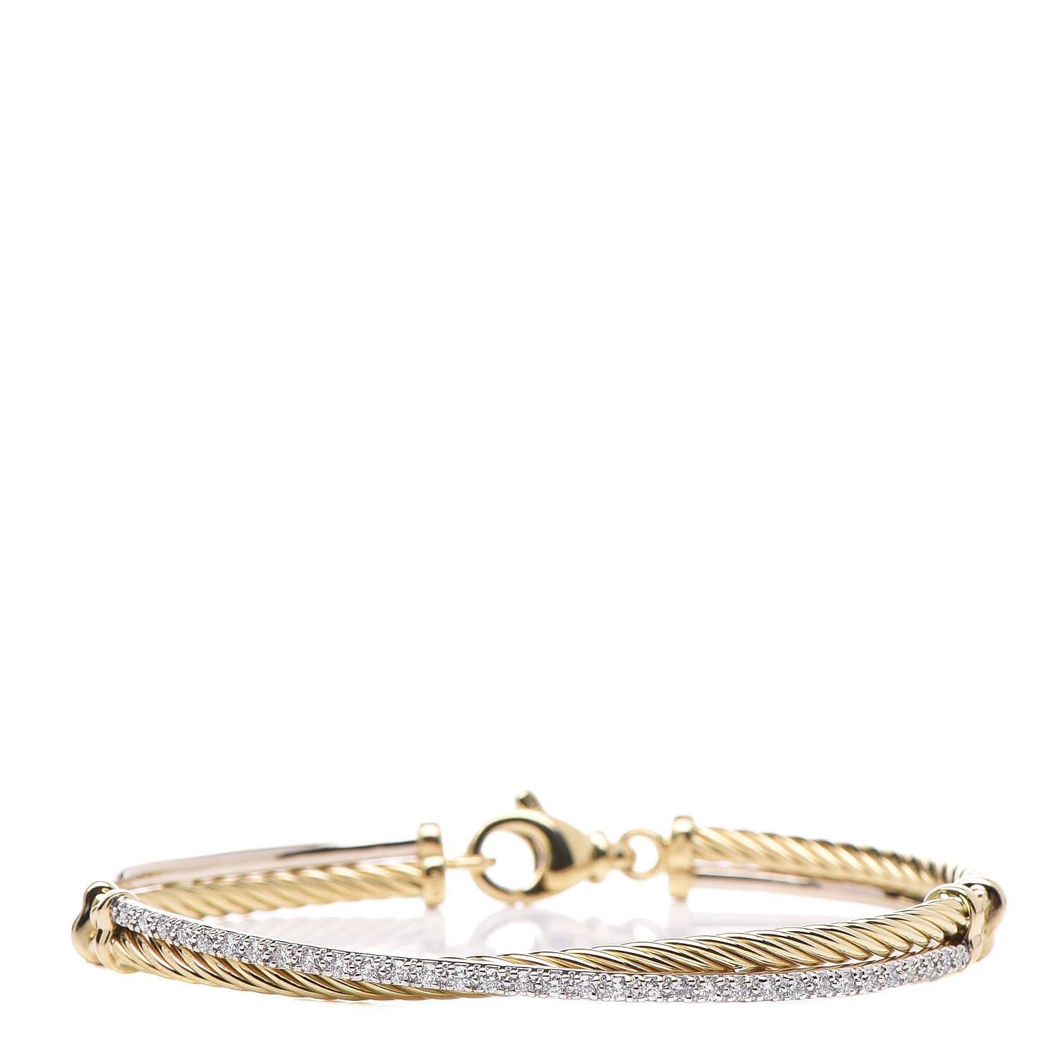 David Yurman 18K White Yellow Gold Diamond Crossover Bracelet 3 of 12