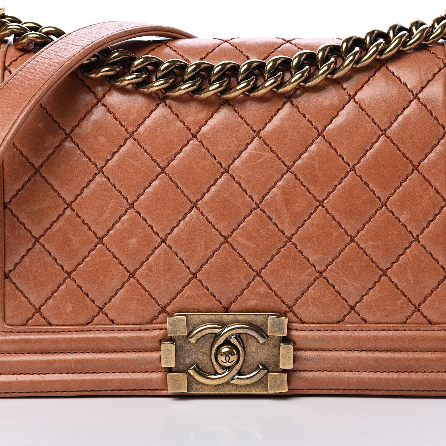 Calfskin Quilted Medium Boy Flap Light Brown