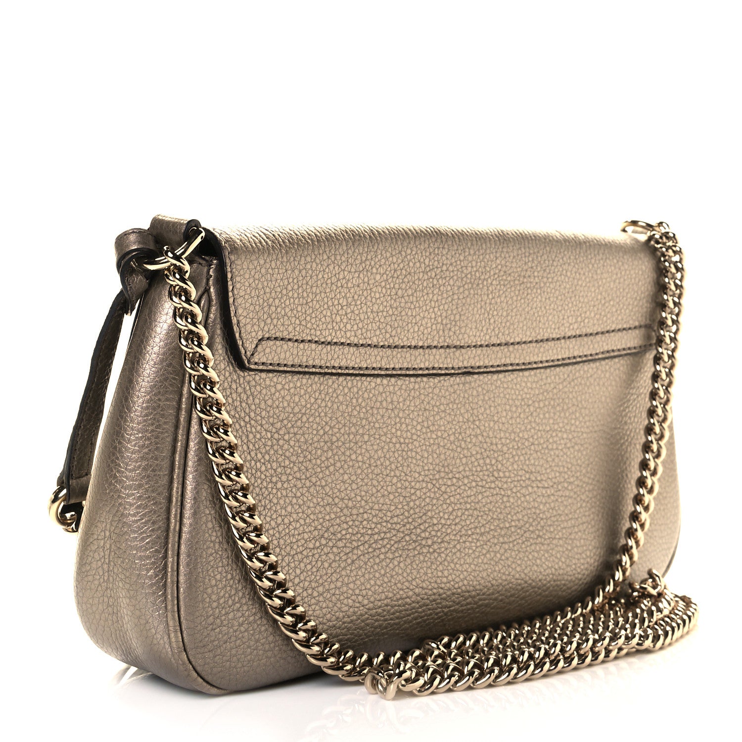 Gucci Metallic Pebbled Calfskin Medium Soho Flap Crossbody Golden Beige 3 of 9
