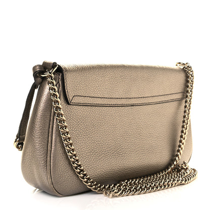 Gucci Metallic Pebbled Calfskin Medium Soho Flap Crossbody Golden Beige 3 of 9