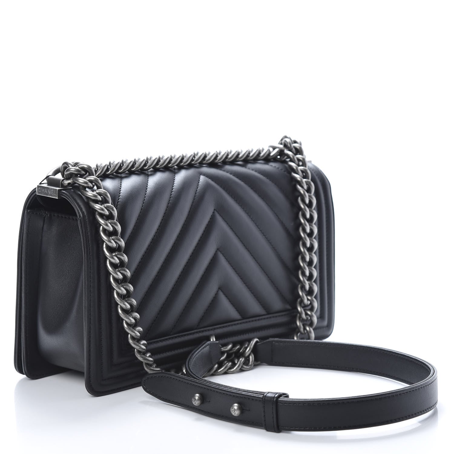Chanel Lambskin Chevron Quilted Medium Boy Flap Black 2 of 11