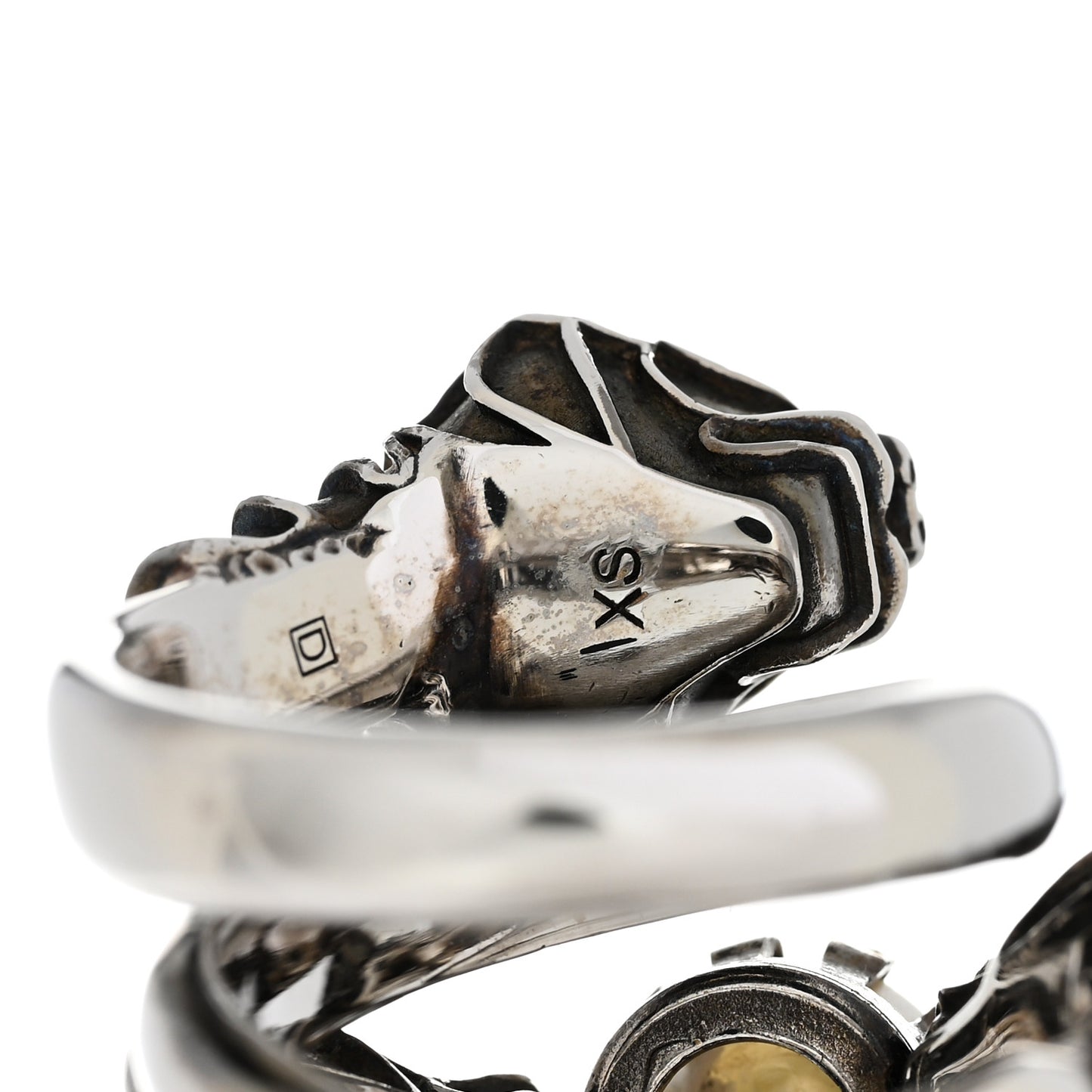 Pearl Tiger Heads Double Wrap Ring 6.5 Silver