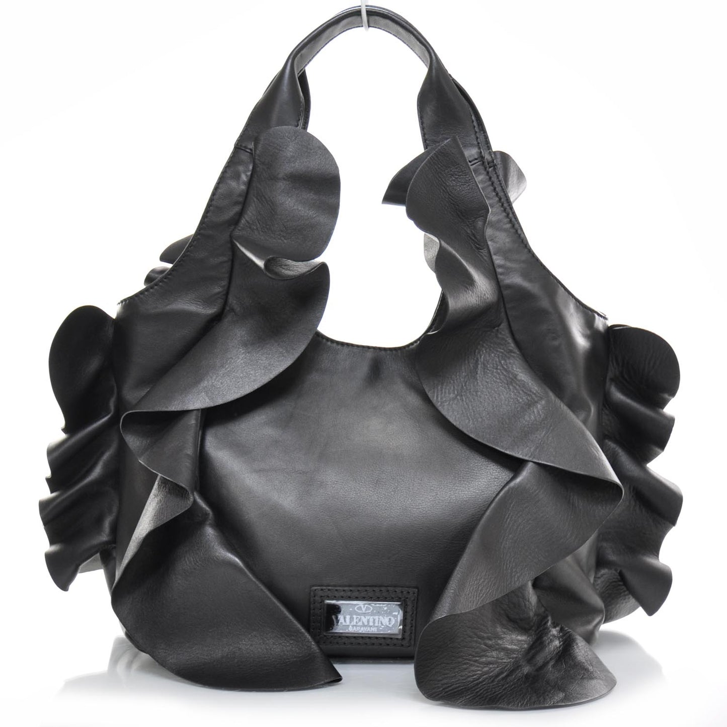 Nappa Leather Ruffled Hobo Black
