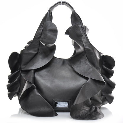 Valentino Garavani Nappa Leather Ruffled Hobo Black 1 of 9