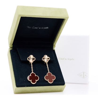 Van Cleef & Arpels 18K Rose Gold Guilloche Carnelian 2 Motifs Magic Alhambra Earrings 5 of 5