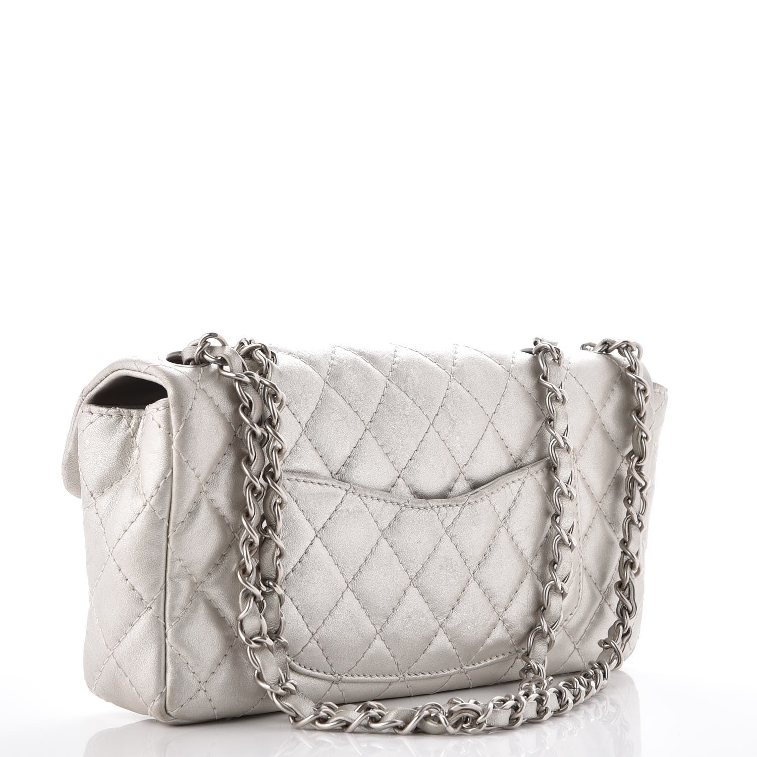 Chanel Metallic Lambskin Quilted East West Flap Silver 3 of 7