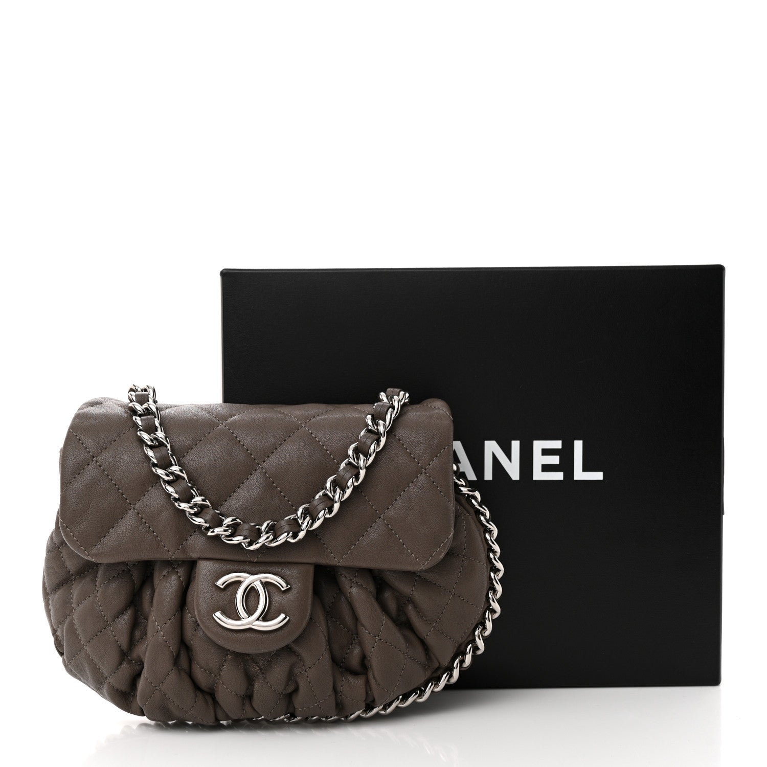 Chanel Washed Lambskin Quilted Mini Chain Around Flap Taupe 14 of 14