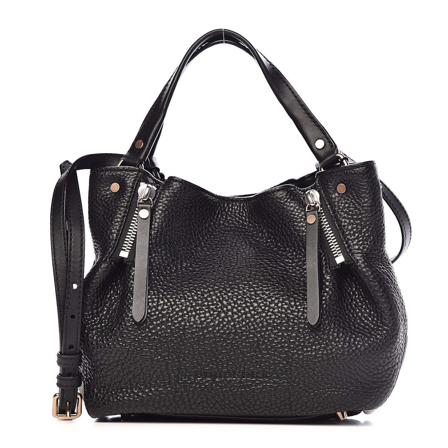 Burberry Grainy Calfskin House Check Small Maidstone Black 1 of 10