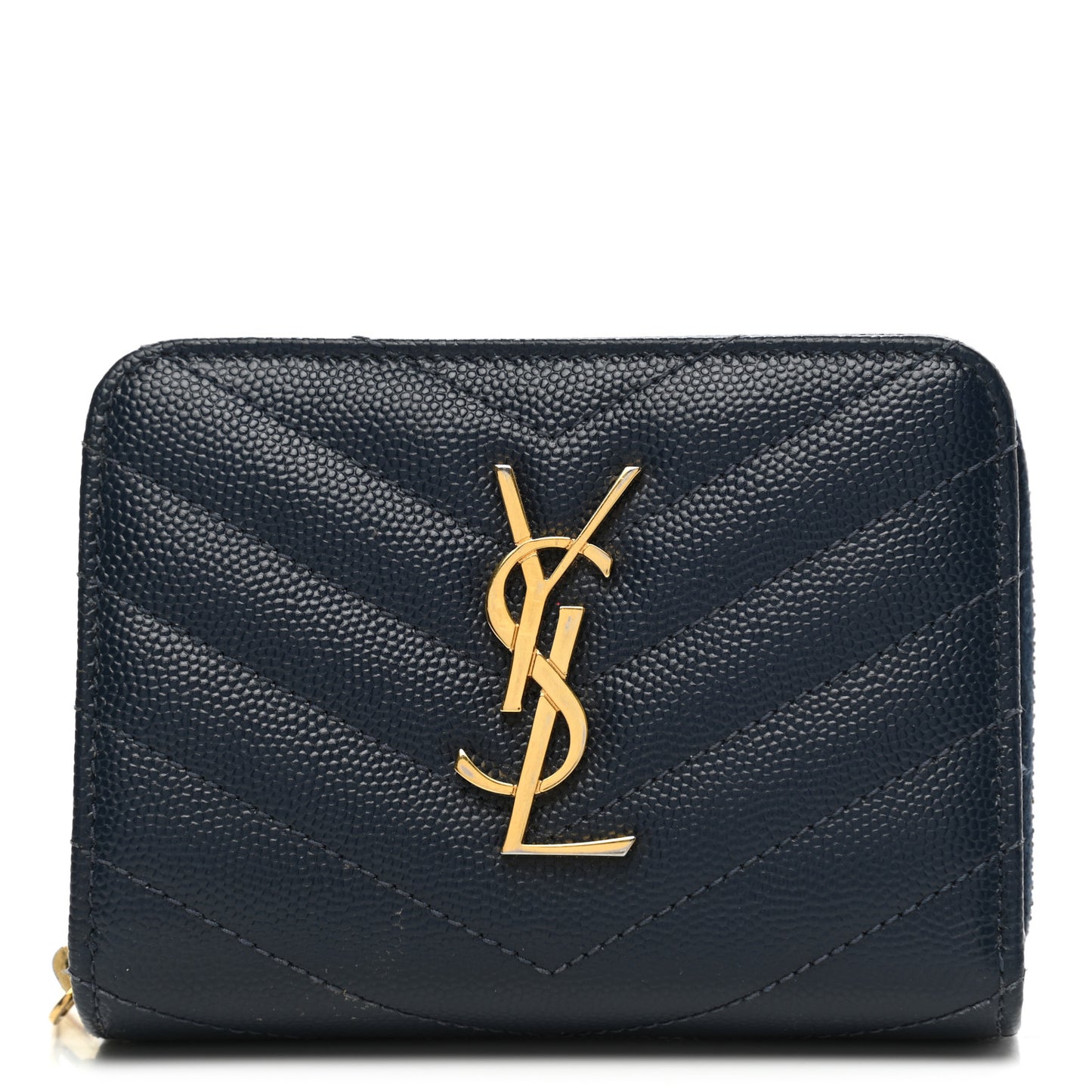 Grain De Poudre Matelasse Chevron Monogram Compact Zip Around Wallet Deep Marine