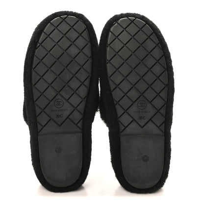 Chanel Shearling CC Flat Mules 36 Black 6 of 11