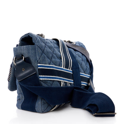 Chanel Denim Quilted Airlines Buckle Messenger Bag Blue 3 of 11