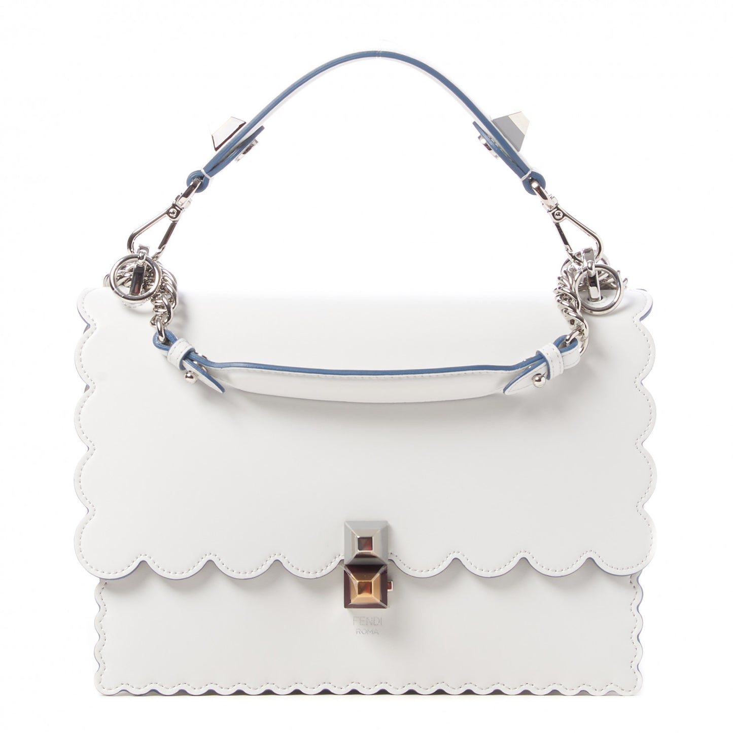 Vitello Liberty Scalloped Studded Kan I Shoulder Bag Bianco