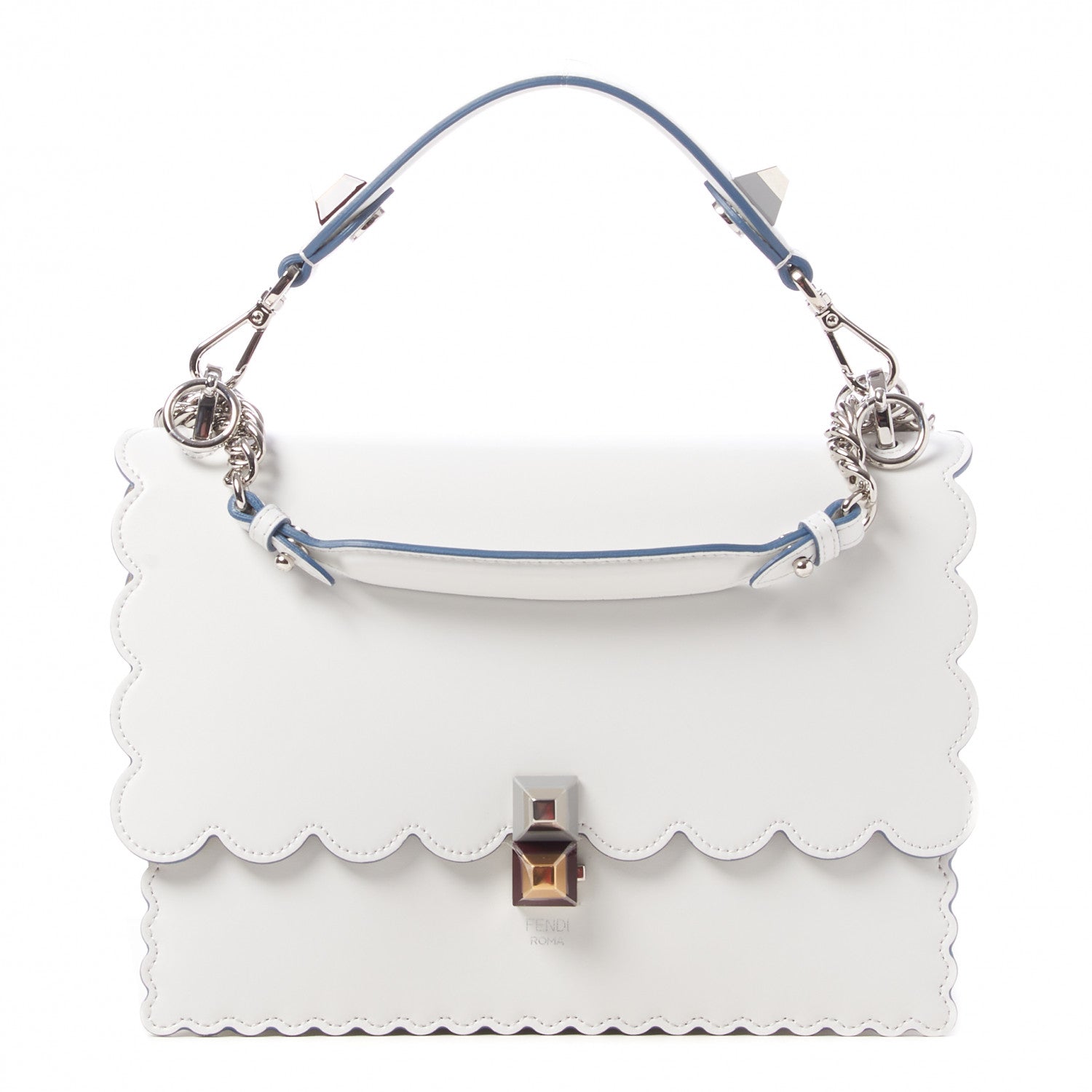 Fendi Vitello Liberty Scalloped Studded Kan I Shoulder Bag Bianco 1 of 8