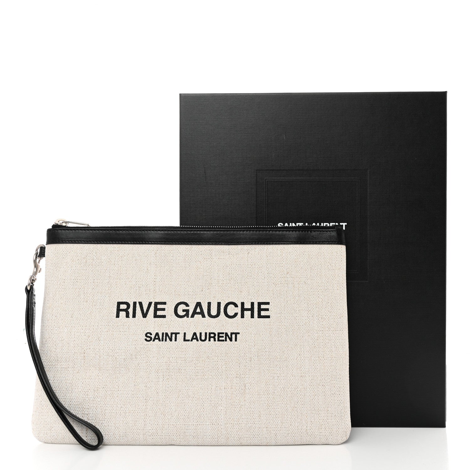 Saint Laurent Linen Canvas Rive Gouche Zipped Pouch Optic White 10 of 10