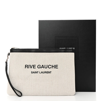 Saint Laurent Linen Canvas Rive Gouche Zipped Pouch Optic White 10 of 10