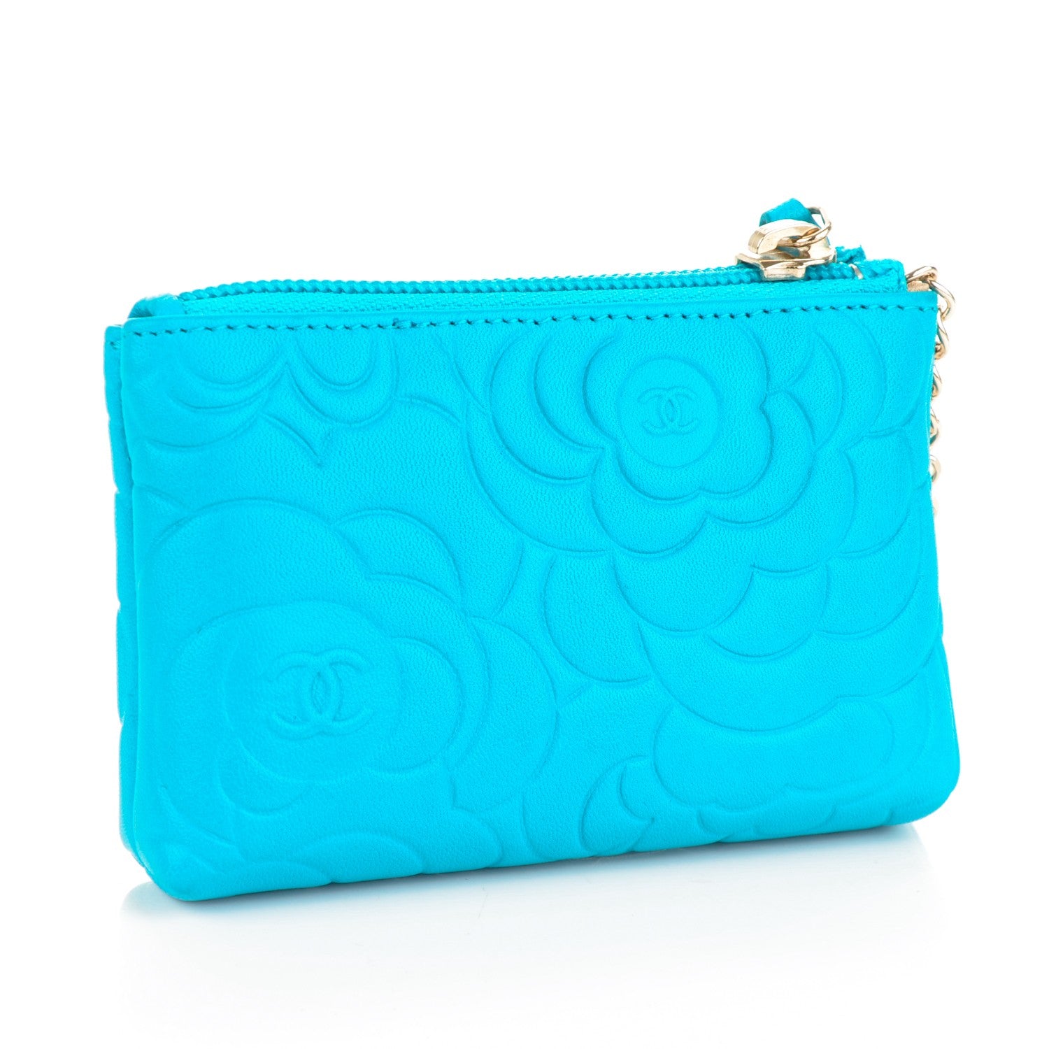 Chanel Lambskin Camellia O Key Holder Turquoise 3 of 7