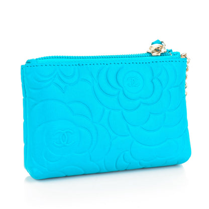 Chanel Lambskin Camellia O Key Holder Turquoise 3 of 7