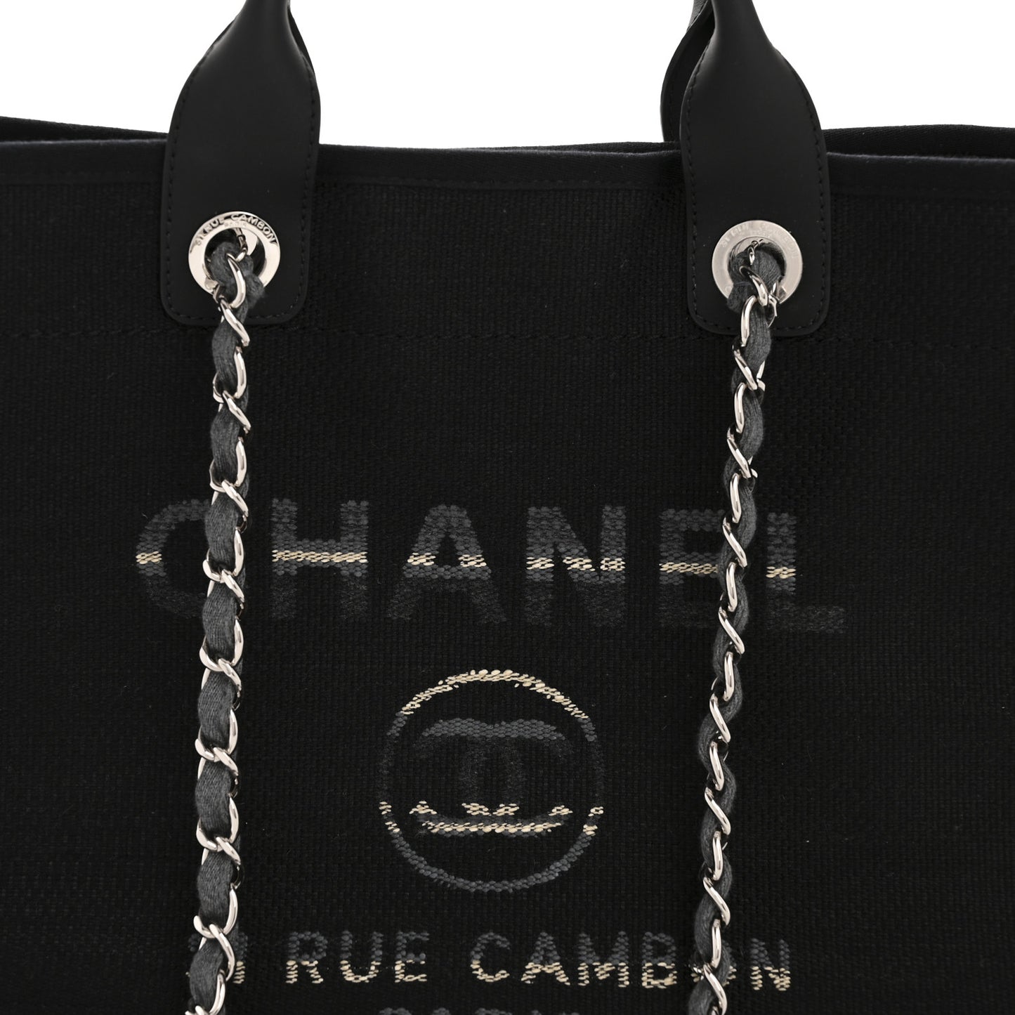 Striped Canvas Medium Deauville Tote Grey Black
