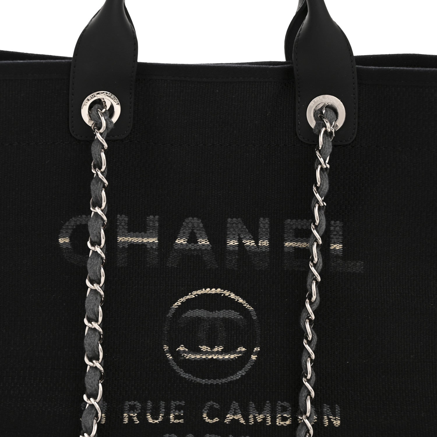 Chanel Striped Canvas Medium Deauville Tote Grey Black 8 of 11