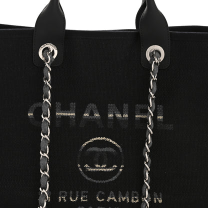 Chanel Striped Canvas Medium Deauville Tote Grey Black 8 of 11