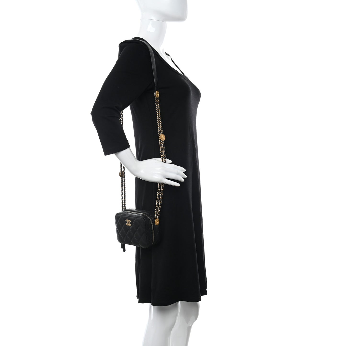 Caviar Quilted Twist Your Buttons Clutch With Chain Black