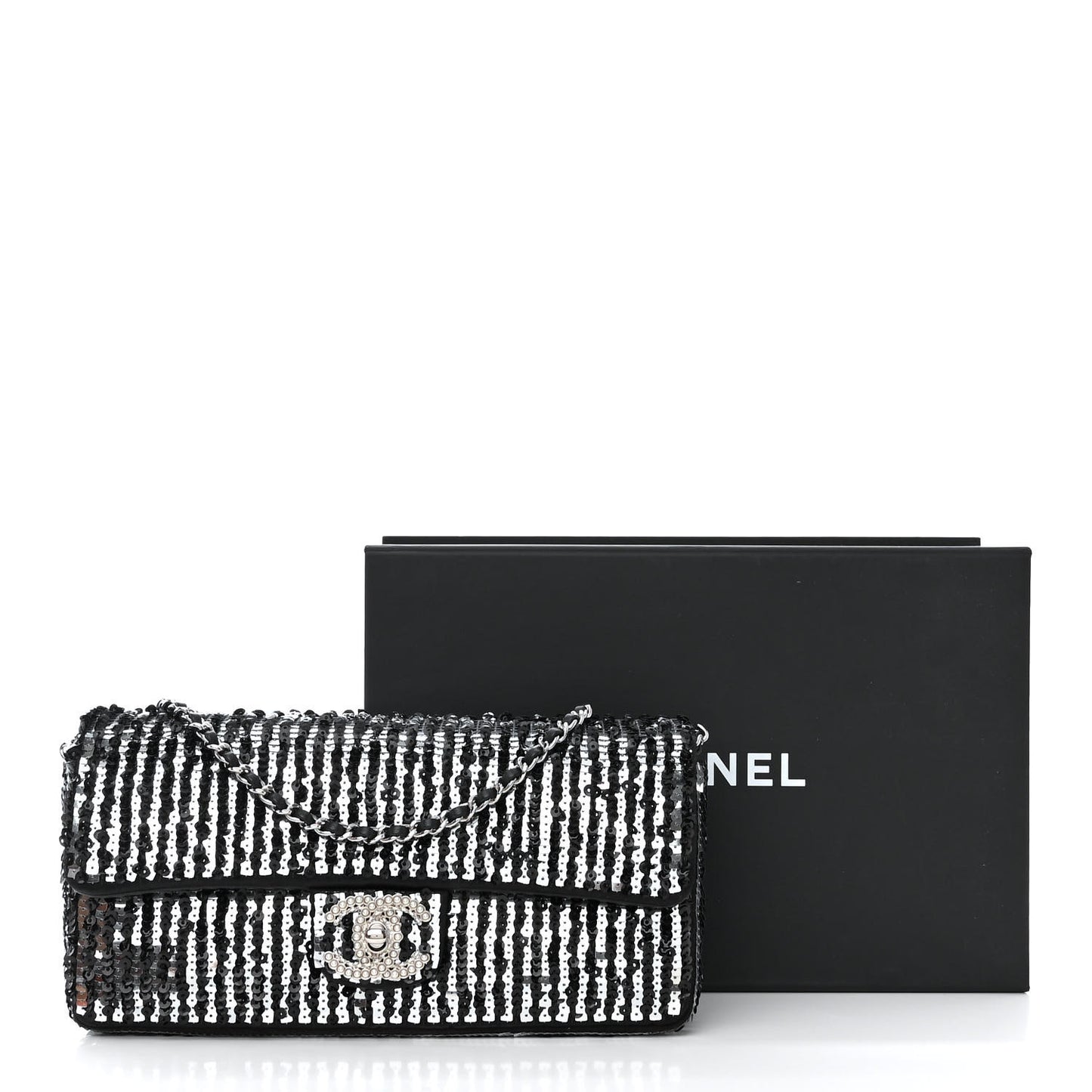 Sequin Quilted Pearl CC Flap Clutch Black