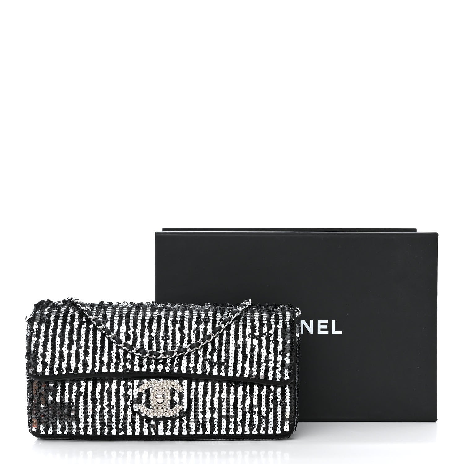 Chanel Sequin Quilted Pearl CC Flap Clutch Black 11 of 11