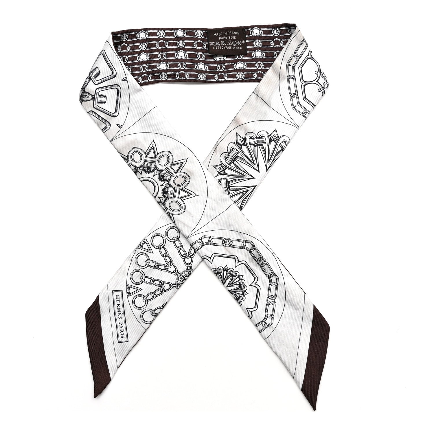 Hermes Silk Effet Kaleidoscope Twilly White Anthracite Marron 1 of 7