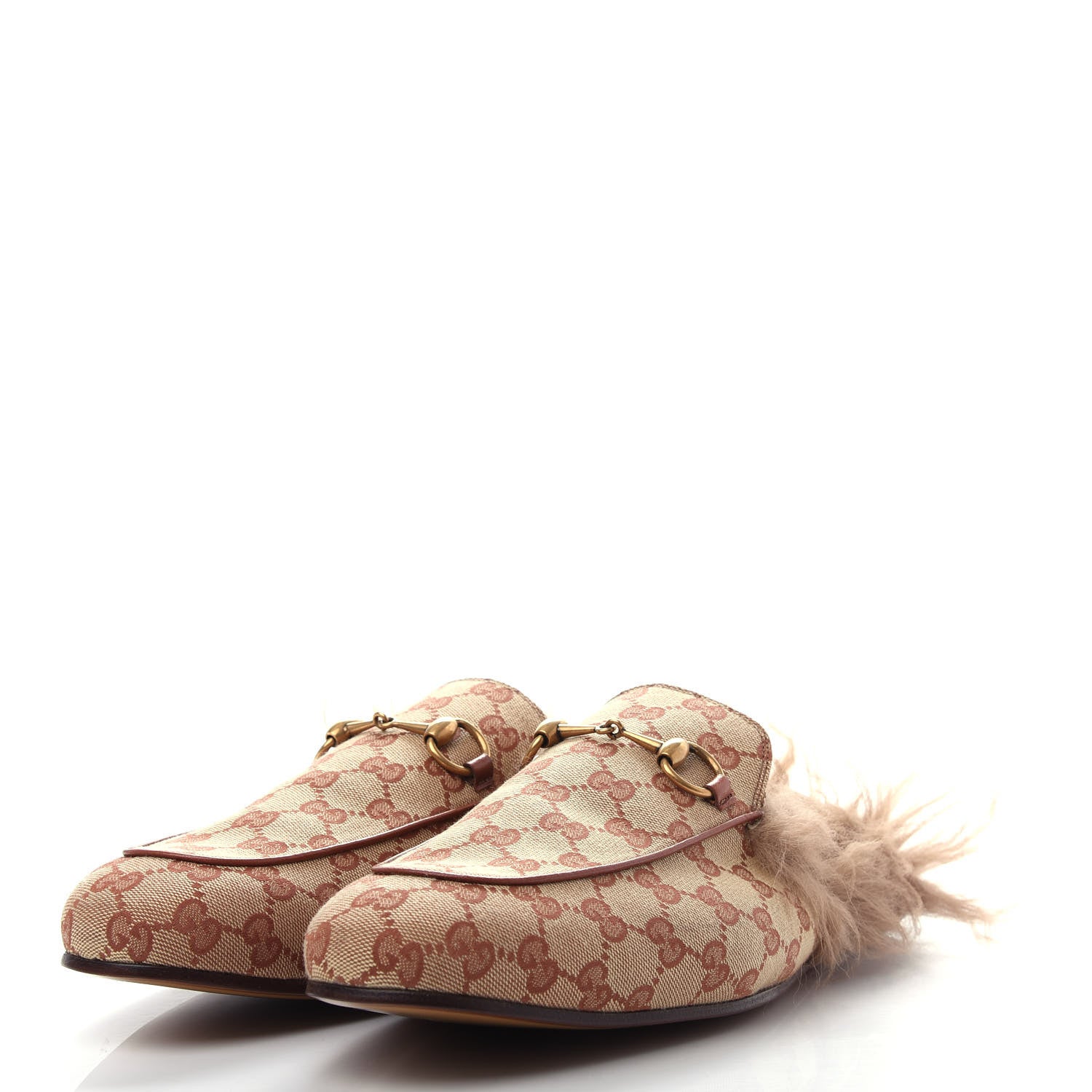 Gucci GG Monogram Fur Mens Princetown Slippers 11 Beige Ruggine Rust 3 of 10