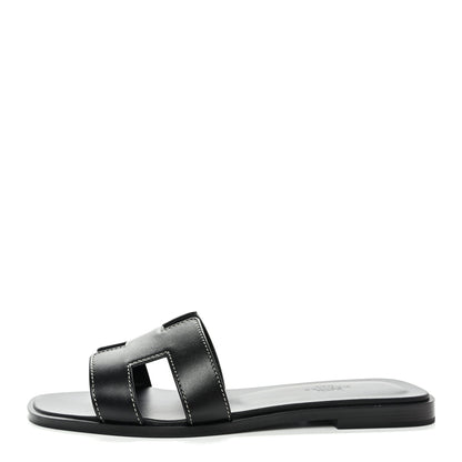 Hermes Box Calfskin Oran Sandals 37 Black 1 of 9