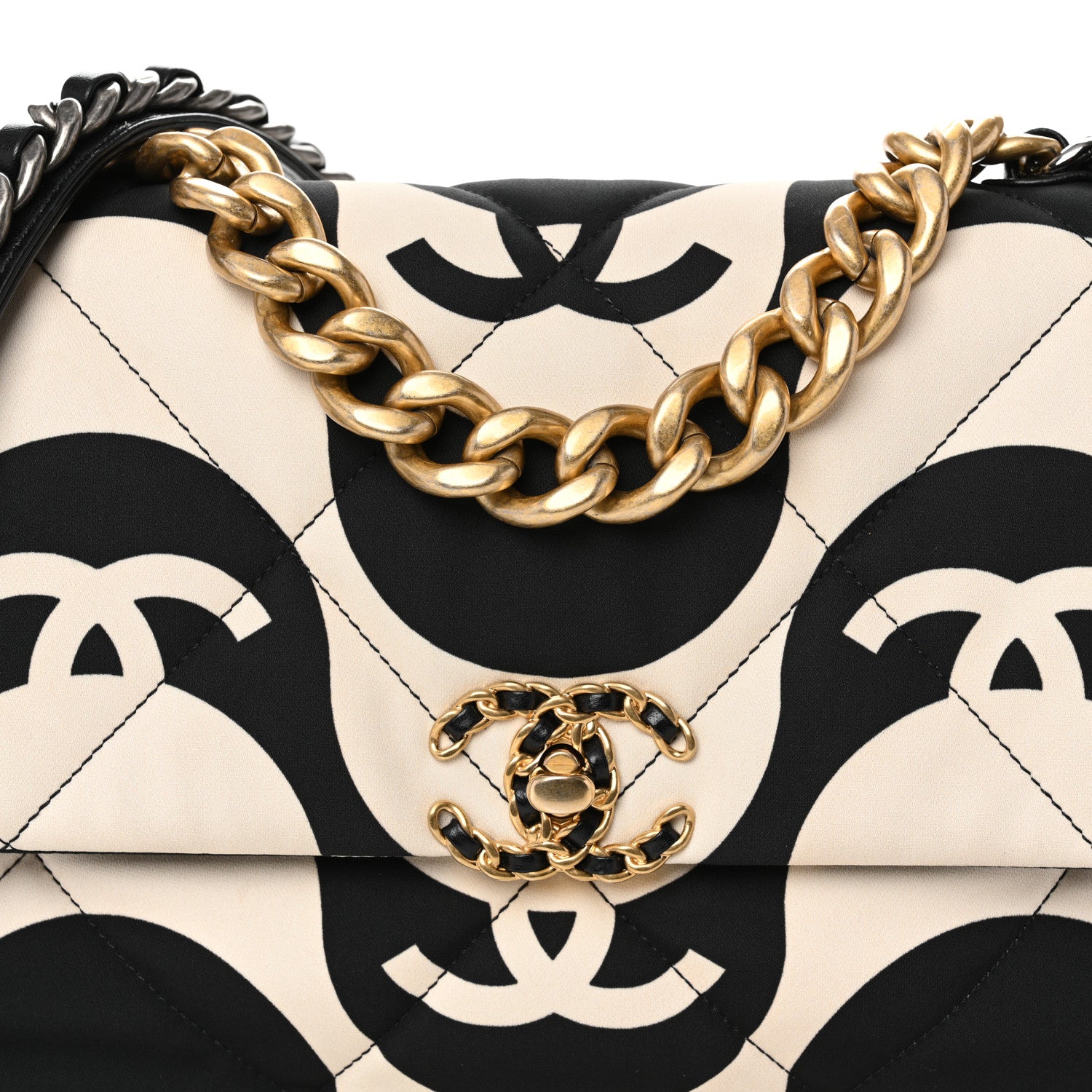 Chanel Fabric Printed Large Chanel 19 Flap Black Ecru 8 of 10