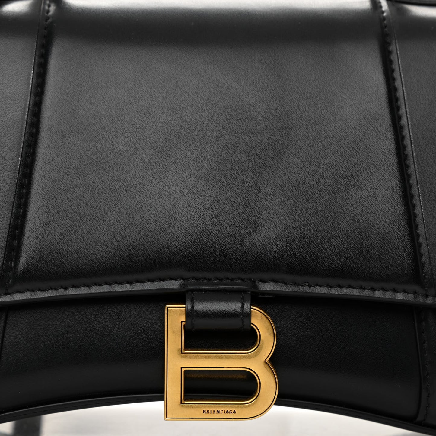 Shiny Box Calfskin Small Hourglass Top Handle Bag Black