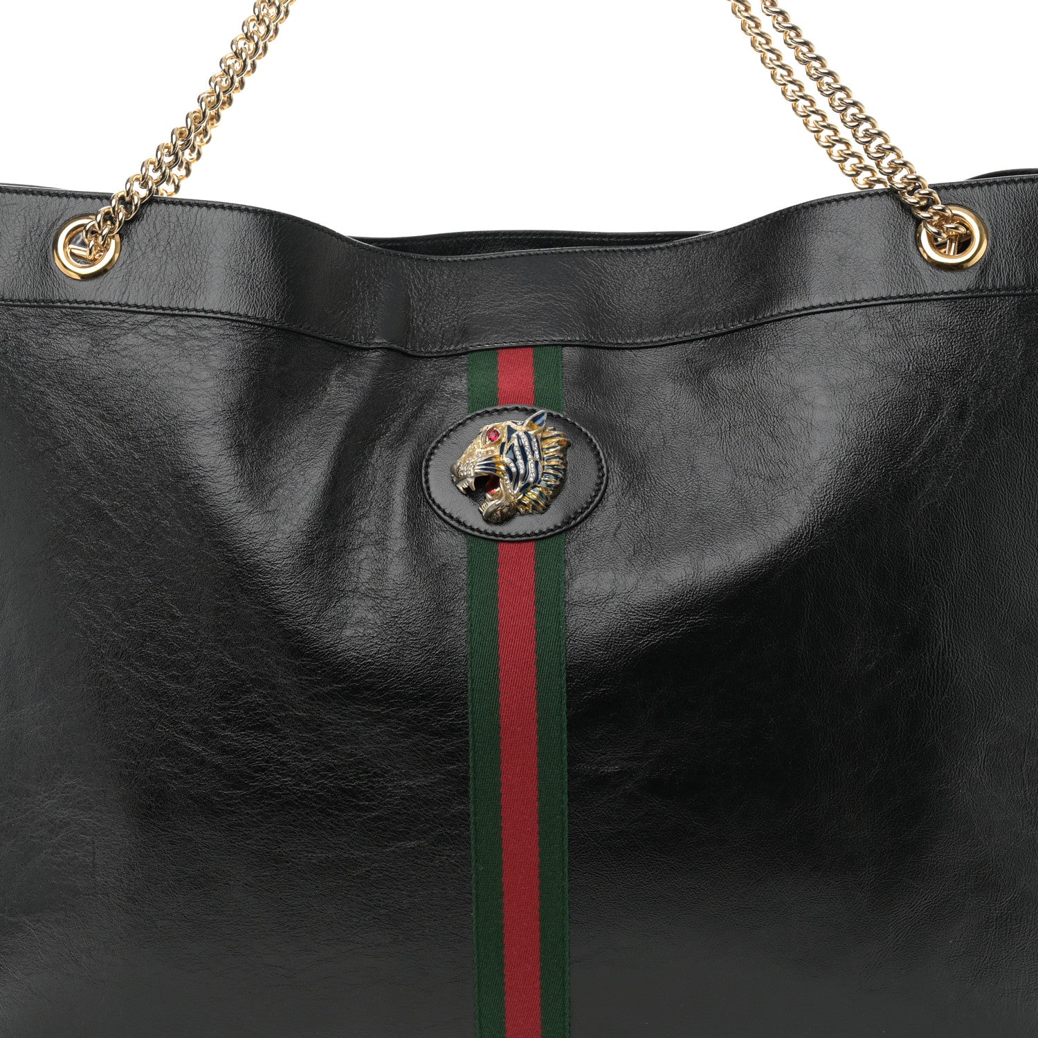 Gucci Calfskin Maxi Rajah Chain Tote Black 9 of 11