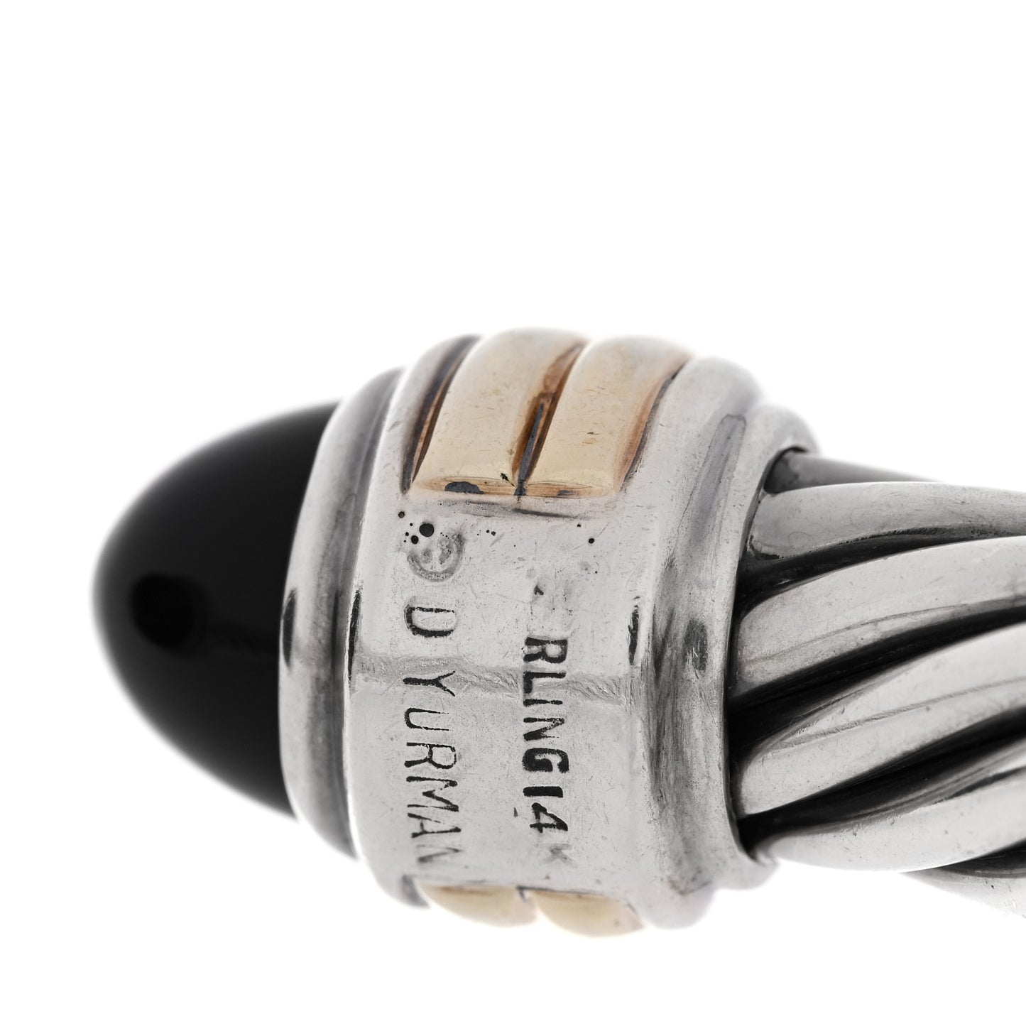 DAVID YURMAN Sterling Silver 14K Yellow Gold Black Onyx 10mm Cable Classics Hinged Bracelet