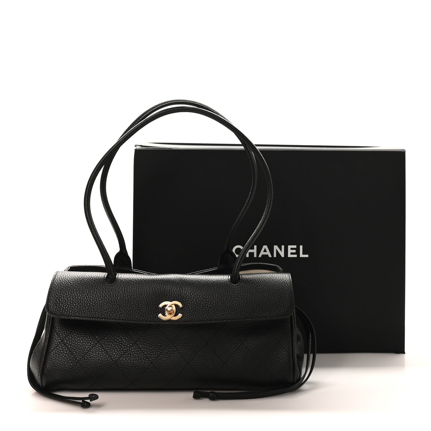 Grained Calfskin Stitched Urban Essentials Small Shopping Bag Black