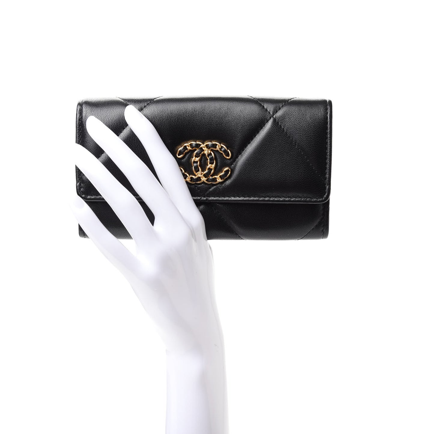 Goatskin Quilted Chanel 19 Flap Wallet Black