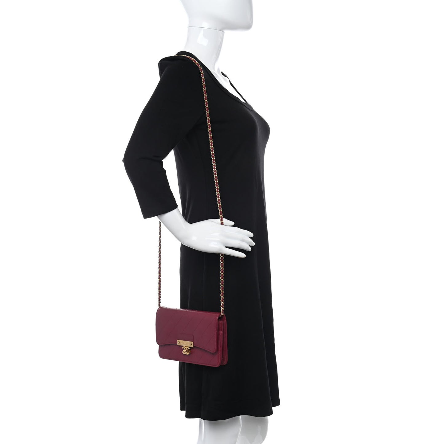 Goatskin Stitched Golden CC Wallet on Chain WOC Dark Red