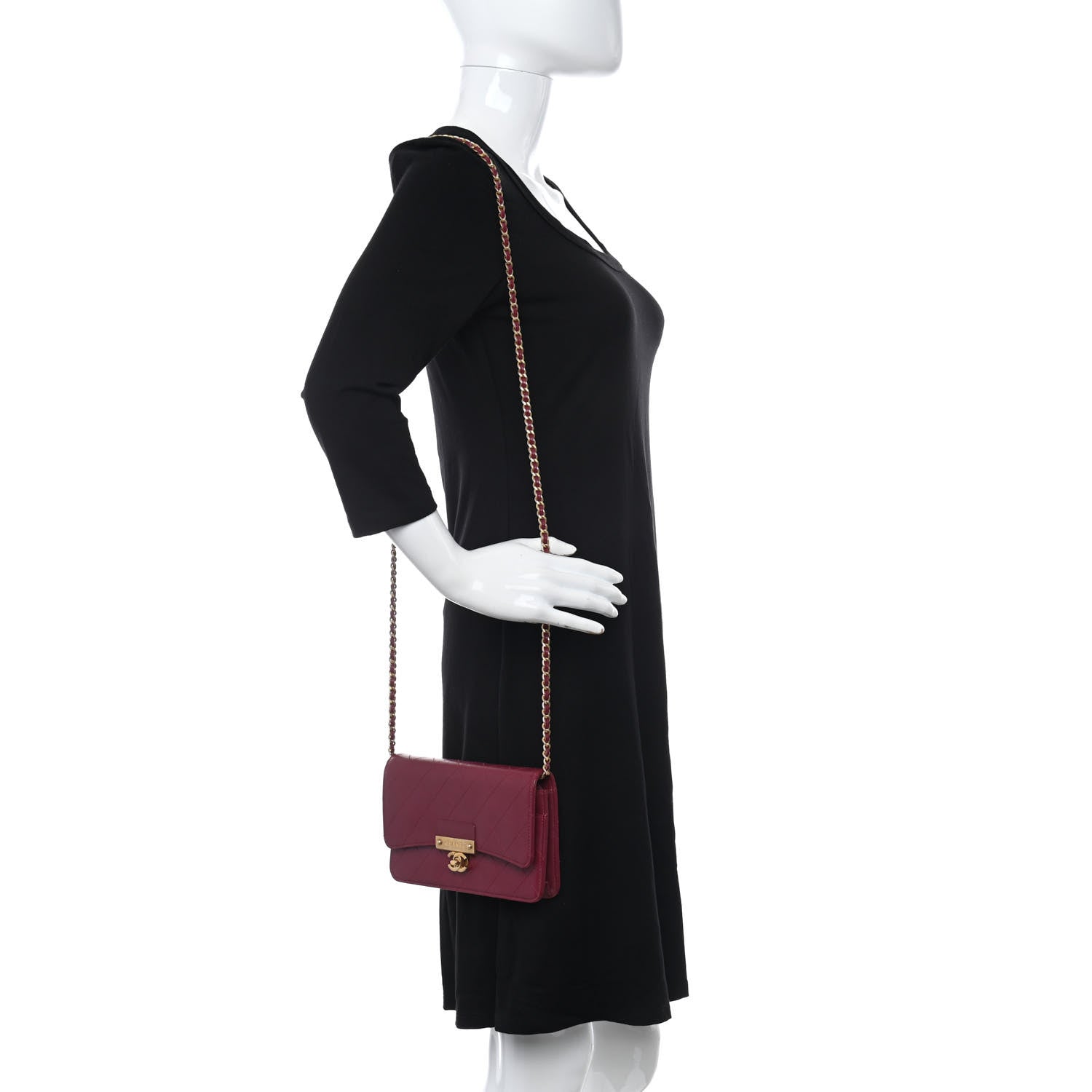 Chanel Goatskin Stitched Golden CC Wallet on Chain WOC Dark Red 2 of 13