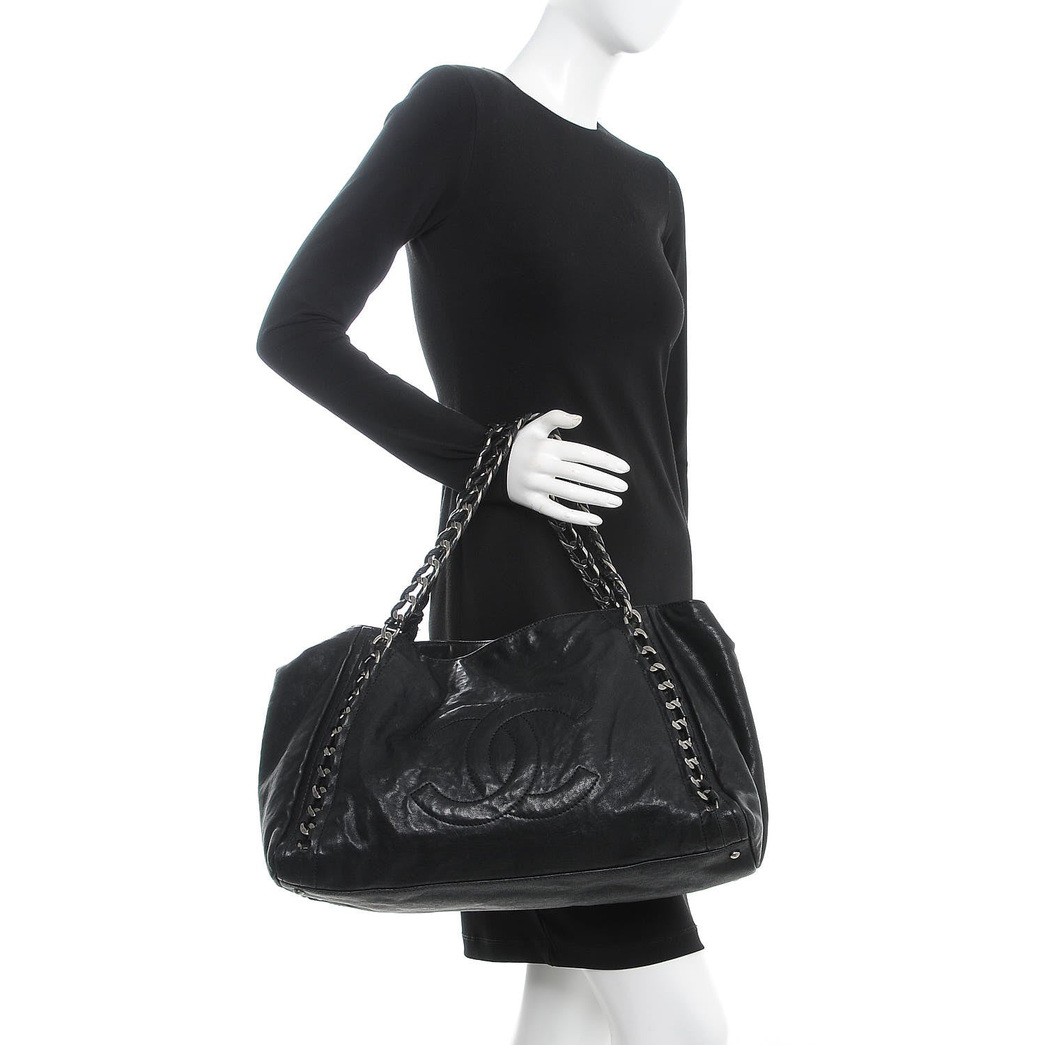 Chanel Glazed Calfskin East West Modern Chain Tote Black 2 of 13